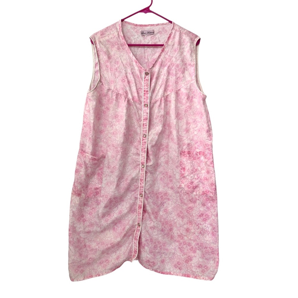 Lati Fashion Sleeveless House Dress Robe Snap Closure 2 Front Pockets (XL)